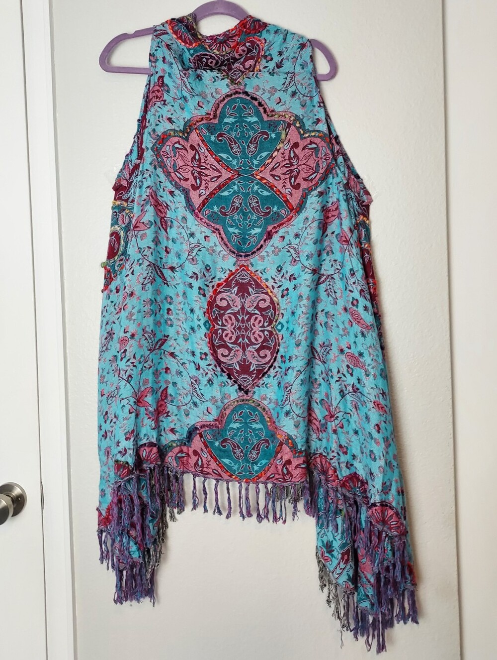 Soft Surroundings Colorful Long Fringe Patterned Kimono
